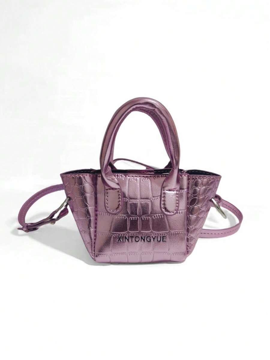 Kids Shiny Stone Textured Mini Crossbody Bag, Girls Princess Small Handbag - Light Purple - View 1