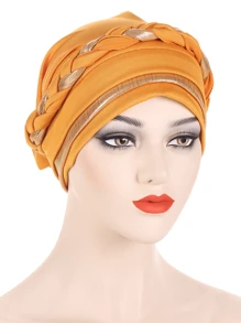1pc Multicolor Braided Patchwork Muslin Hijab Cap, Fashion European And American Style Muslim Headwrap - A - View 14