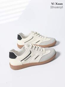 女士户外休闲运动鞋，金属扣装饰，人造革，系带，舒适时尚，2024年秋季新款 - 黑色 - 查看 6