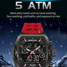 SANDA. Reloj digital de hombre SANDA con esfera de barril, reloj deportivo militar con cuenta regresiva, material de silicona, multifunción impermeable, pantalla LED - Unitalla - Ver 7