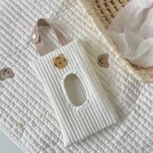 Estilo coreano: Organiza de pañuelos de papel con bordado de dibujos animados de animales, bolsa portátil con asa para toallitas húmedas de coche, soporte para caja de pañuelos, soporte para servilletas, ideal para reunión familiar, decoración de mesa de cocina, hogar, dormitorio, sala de estar y comedor. Accesorio decorativo, caja decorativa, regalo de boda para mujer, imprescindible para viajes de verano y festivales. - Beis - Ver 15