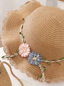 2 Pieces Set Girls Hat And Bag, Perfect For Parent-Child Outings In Spring/Summer - Khaki - View 2