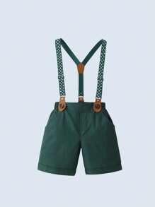 Junger Jungen Gentleman 2 Stück/set Kurzarmhemd Mit Umgedrehtem Kragen, Fliege Und Hosenträger Shorts, Perfekt Für Geburtstagsparty, Hochzeit, Show, Bankett, Usw.