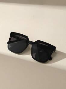 Vintage Square Frame Plastic Sunglasses For Men & Women, Classic Design, Suitable For Outdoor Travel Beach Holiday Casual Wear, Summer UV Protection Driving Glasses Fashionable Shade Elegant Outfit Family Outings Travel Vacation Holiday For Summer Beach Vacation,Outdoor,Travel - Black - View 2