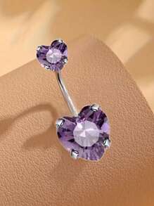 1pc Minimalist Cubic Zirconia Heart Decor Stainless Steel Belly Button Piercing Jewelry, Suitable For Daily Wear For Women