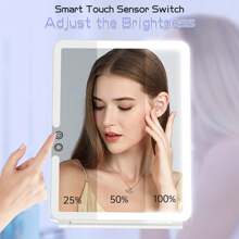 FASCINATE 1800mAh Rechargeable Large Travel Makeup Mirror With Lights, 10x7.5 Portable Lighted Makeup Mirror With 3 Color Lights, Dimming Folding Light Up Travel Mirrors With 10X Magnifying Mirror, Girls And Women Gift - 白色 - 查看 2