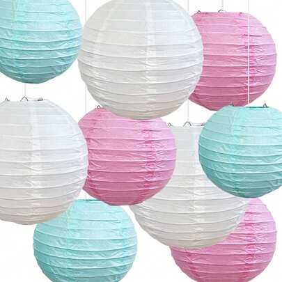 9 قطع فوانيس ورقية دائرية متنوعة الألوان لأغراض الإضاءة والتعليق في حفلات الزفاف وأعياد الميلاد والحفلات الخاصة وأعمال الحرف اليدوية