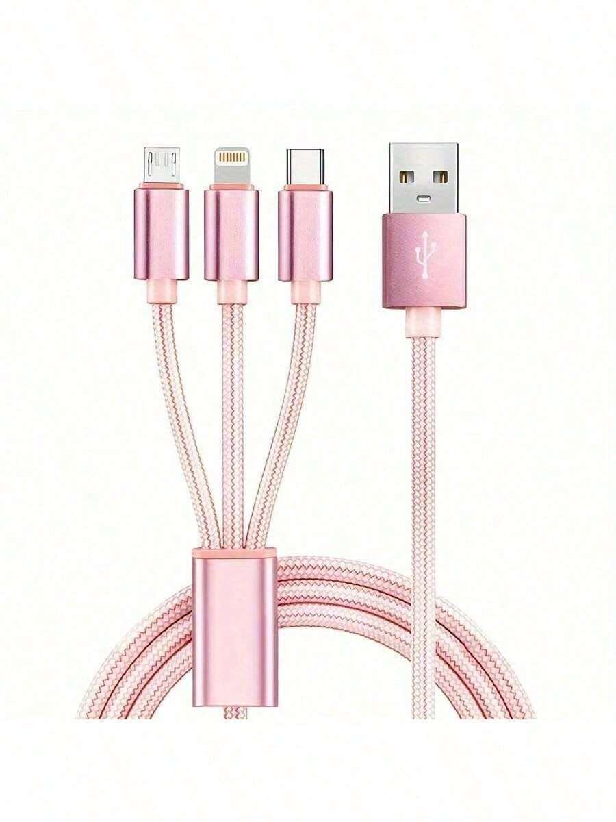 三合一尼龙编织USB充电线，通用快充USB转Lightning/Type-C/Micro USB连接线，哑光圆形36V公对公，10-20W输出，兼容、三星等手机，三合一快充USB数据线，USB快充多功能线，彩色Type-C/Micro充电线，超快充电数据线，兼容、Type-C手机、安卓手机。 - 彩色 - 查看 1