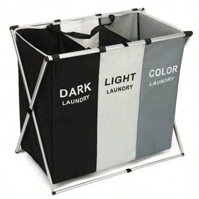 Cesto de Roupas Suja Dobrável 3 Compartimentos Organizador Grande PREMIUM