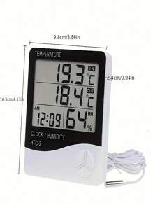 1 Peça Termômetro/Higrômetro Digital HTC-2 Interno/Externo com Monitor de Temperatura e Umidade, Relógio, Alarme e Calendário, Suporte para Casa e Escritório (Necessita Trazer sua Própria Bateria)