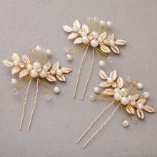 2pcs Gorgeous Leaves U-Shaped Clips, Creative Handmade High-Grade And Exquisite, Anniversary Wedding Bridal Headdress Plating Hairpin