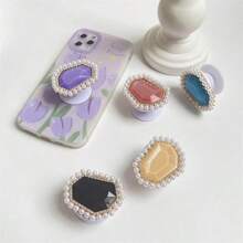 1 Piece Solid Color Crystal Faux Pearl Rhinestone Mobile Phone Holder Retractable Casual Desk Faux Pearl Gem Rhinestone Jewelry Support Stand With Adhesive Female Finger Buckle, Universal For Mobile Phones Compatible With IPhone, Android Phone, Gift For Birthday, Family, Friends Push-Pull Phone Grip, Phone Accessories - Multicolor - View 11