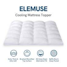 ELEMUSE Queen Mattress Topper For Back Pain, Extra Thick Mattress Pad Cover, Plush Soft Pillowtop With Elastic Deep Pocket, Overfilled Down Alternative Filling - 白色 - 查看 2