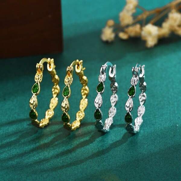 1pair Green Zirconia Big Hoop Earrings, Elegant St Patrick Day Jewelry For Women, Suitable For Webbing Dress, Festivals, Parties Wear