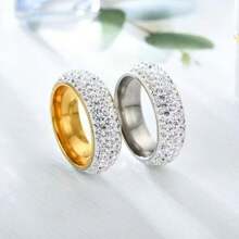 1 Stück 5-reihiger geschwungener Ring aus Titan-Stahl mit Strass, modischer vielseitiger Partnerring, koreanischer Stil, europäisch-amerikanisch beliebt, 5-reihiger gewölbter Strass-Ring, Titan-Stahl-Keramik-Strass-Rundbögen Eheringe, Unisex für den täglichen Gebrauch