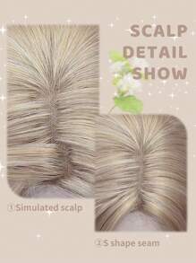 前额蕾丝 4*1，1 片合成耐热卷发中分刘海假发金色 30 英寸全编织日常自然逼真假发。