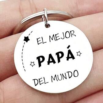 1 pezzo Portachiavi in acciaio inossidabile argentato con incisione laser in spagnolo "Miglior papà del mondo", regalo per il compleanno del papà, festa del papà, accessori per auto, ciondolo per borsa, lettera scolastica, carino, stile gotico, Y2K