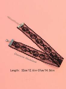 1pc Gothic Style Fabric Lace Choker Necklace For Women, Black & White Hollow Lace Necklace, Versatile For Party And Everyday Wear