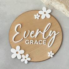 1 pieza Letrero de madera personalizado con nombre en forma redonda, decoración personalizada con texto floral para regalo del hogar