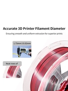 Silk Black Red Gradient PLA 1KG 3D Printed Filament, Bi-Color Gradient, High Toughness, Shiny Texture, Diameter 1.75mm, Low Shrinkage, Dimensional Accuracy +/- 0.02mm, Smooth Surface Plastic Material [Spool Color Random]