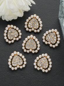 5 件/包时尚镂空双心形水晶珍珠金属纽扣，百搭开衫毛衣外套夹克鞋帽礼盒 DIY 缝纫首饰配件 - 彩色 - 查看 2