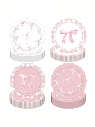 10pcs Pink Bow Party Plates,Bow Birthday Party Supplies,Pink Bow Party Decor For Bachelorette Bridal Engagement Cute Plates Bachelorette Party Decor