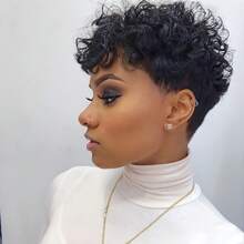Glueless Cut Wig Human Hair For Women -Short Water Wave Curly With Bangs Pre Plucked Brazilian Remy Real Human Hair, Easy To Wear Wig Full Machine Made Short Cut Wig