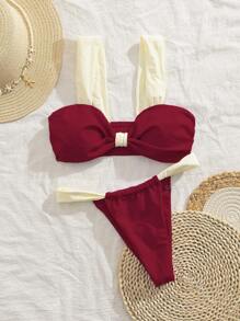 New Soft Padded Thick Strap Elegant Party Bikini Set, Women Summer Beach Fashion Swimwear