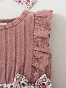 Summer Baby Girl Cute Pink Ditsy Floral Cap Sleeve Romper & Bow Socks & Headband Set