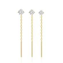 Kolczyki z 3 pojedynczymi oprawami w kształcie pierścienia, srebro próby 925, dla kobiet, luksusowe kolczyki z frędzlami, odpowiednie na imprezę, biżuterię ślubną