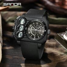 SANDA. SANDA Square Dial Digital Watch For Men Military Army Countdown Sport Quartz Wristwatch Man Large Dial Silicone Multifunctional Chronograph Waterproof Male LED Clock