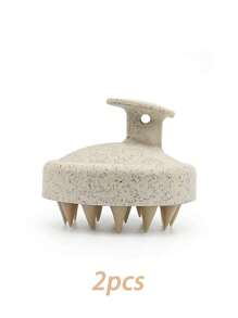 2 件装头皮和身体按摩刷、小麦秸秆洗发工具、硅胶梳、头皮刷、去角质膏、去屑工具、男女通用