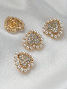 5 件/包时尚镂空双心形水晶珍珠金属纽扣，百搭开衫毛衣外套夹克鞋帽礼盒 DIY 缝纫首饰配件 - 彩色 - 查看 6