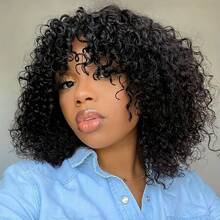 Short Water Wave Bob Wigs With Bangs For Women Human Hair Short Wigs Curly Brazilian Remy Hair Wigs Glueless None Lace Front Wig Natural Color