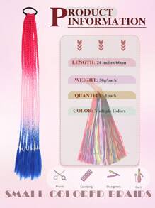 Colored Braids Hair Extensions With Rubber Bands Rainbow Braided Synthetic Hairpieces Ponytail Hair Accessories For Women Girls Daily Party Highlights Cosplay Dress Up Music Festival Use(24Inch)