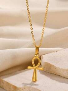 Collar con colgante de cruz Ankh de plata y oro para mujer, joyería religiosa de acero inoxidable - Multicolor - Ver 7