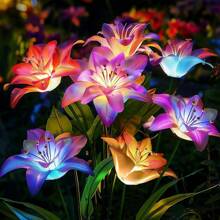 1 pieza Luz de jardín solar, a prueba de agua para exteriores, lámpara solar con forma de flor de lirio, adecuada para decoración de jardín, patio, sendero y paisaje exteriores - Multicolor - Ver 1