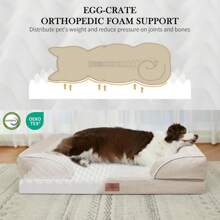 Comfort Expression Orthopedic Jumbo Dog Beds Waterproof, Large Dog Beds Jumbo Breed, PV Washable Pet Sofa Couch With Removable Cover & Non-Slip Bottom(Beige) - 灰色 - 查看 11