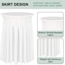 1pc Elegant Elastic Polyester Table Skirt - Black/White Color, Fits Round & High Tables, Perfect For Weddings, Birthdays, Parties & Celebrations