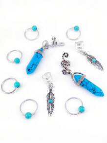 10pcs Boho Style Turquoise Hair Jewelry For Braids Alloy Accessories Loc Hair Dreadlocks Adjustable Hair Rings Hair Cuff Hair Charms Braid Jewelry Hair Beads Decorations For Men Women For Party Date - Silver - View 4