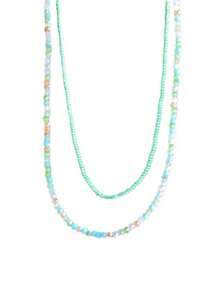 1 Set Mint Green Beaded Layered Necklace, Summer Collarbone Chain Beach Accessory - Multicolor - View 1