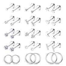 15 对小号平背耳钉，适合男女，18K 镀金防过敏手术不锈钢耳环套装，微型螺丝背软骨耳环