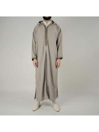 Giacca lunga casual con cappuccio e spacco laterale da uomo, autunno