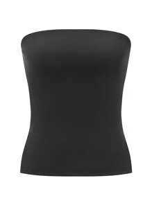 Women Tube Tops Solid Color Slit Strapless Tank Tops Summer Backless Bandeau Shirts Streetwear - 黑色 - 查看 5