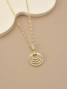 1pc Fully Rhinestone 4-Circle Stainless Steel Fashion Luxury Necklace For Women - Yellow Gold - View 2
