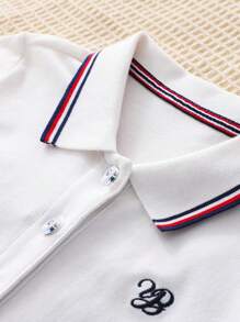 Vestido Casual e Chique com Bordado, Gola Polo e Manga Curta para Meninas, Vestido Uniforme Elegante de Linha A, Estilo Escolar, para Crianças Pequenas a Adolescentes