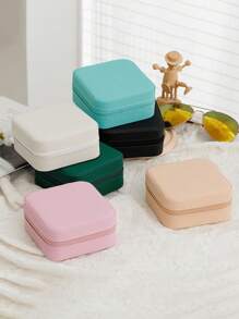 1pc Portable Jewelry Case Small Jewelry Boxes For Women Simple Home Jewelry Organizer Travel Organizer Fine Mini Storage Box For Earrings Jewelry Zipper Case For Earrings Rings Necklaces Bracelets Portable Makeup Bag Cute Cosmetic Bag Back To School Essential Unforgettable Holiday Gifts Bridesmaid Gifts And Travel Essentials Double-Layer Portable Mini Display Storage Case Mother's Day