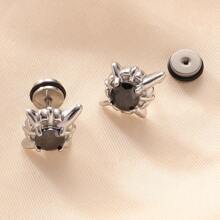 Stainless Steel Vintage Women Square Crystal Cubic Zirconia Stud Earrings, Gift For Lover And Family