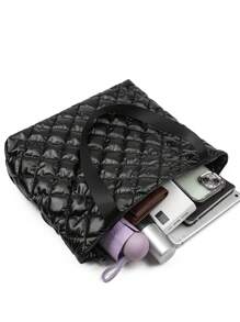 女士水钻格纹绣花线手提包 女士一体式单肩手提包