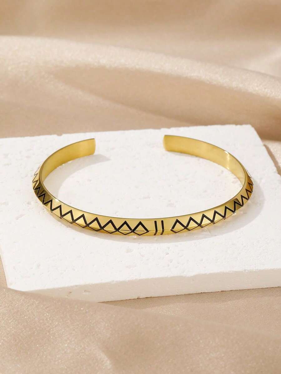 1pc Men's Tiger Stripes Open Style Fashion Bracelet, Daily Decorative Accessory Suitable For Party - Yellow Gold - View 1